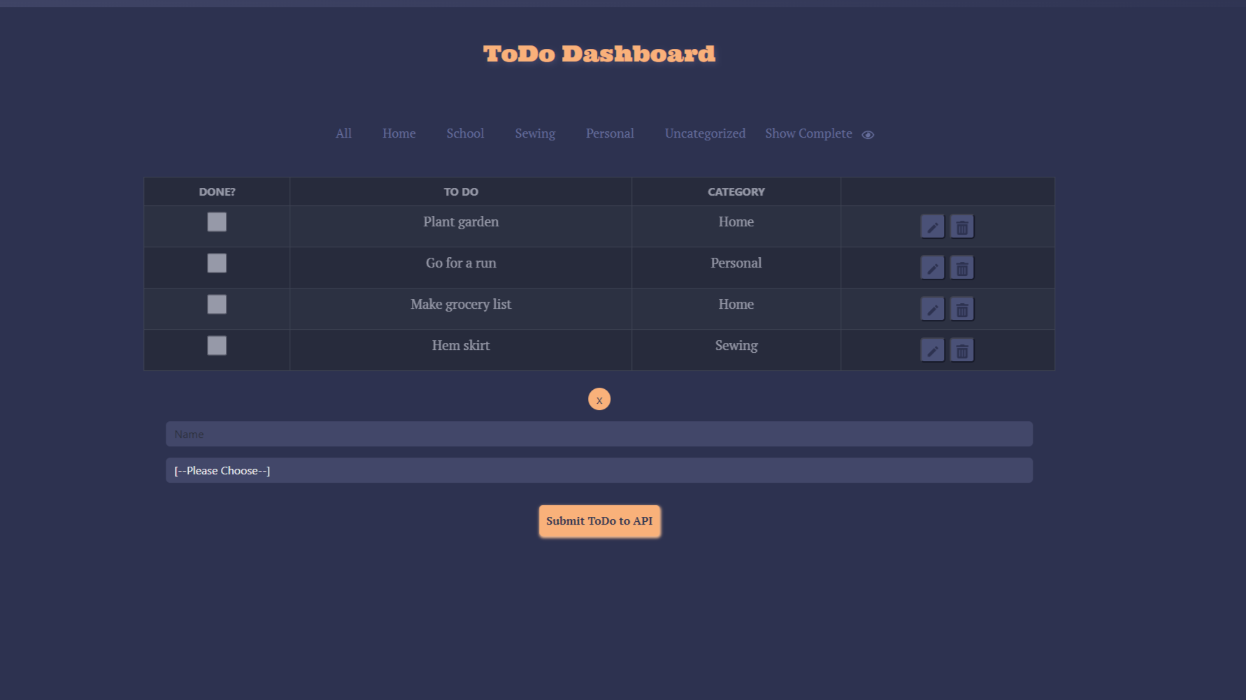 Screencap of ToDo App