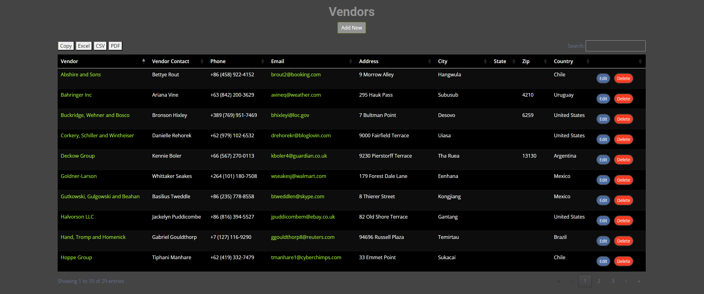 Vendors overview page of Atomic Synergistics App